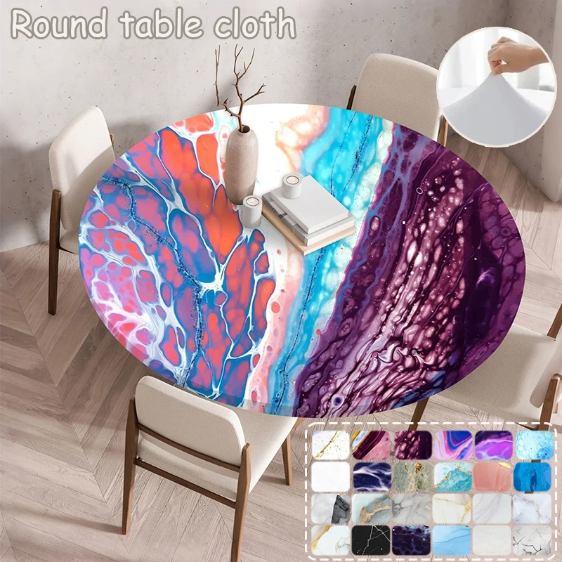 

1PC Round Marble Tablecloth Elastic Table Cover Waterproof Printed Round Table Cloth Home Kitchen Restaurant Table Decor 식탁보