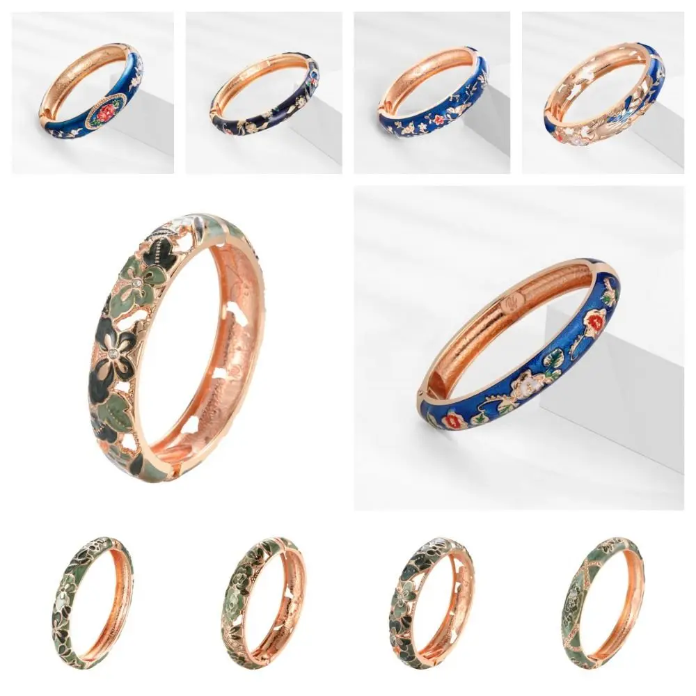 Traditional Vintage Cloisonne Bangle Hanfu Accessories Chinese Style Filigree Enamel Bangle Pattern Openable