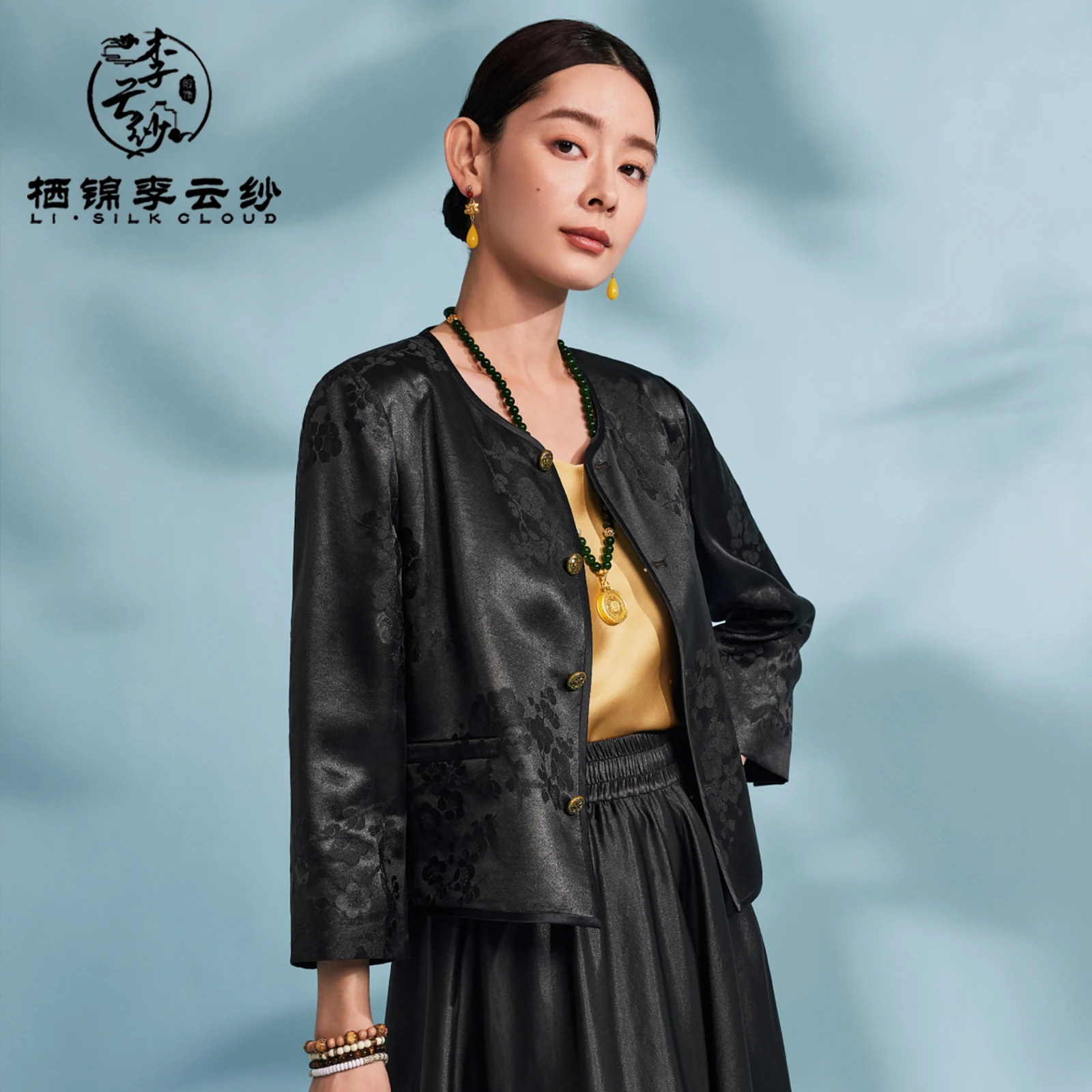 

LI SILK CLOUD xiangyunsha Короткое пальто - 100% шелковый шелк шелковицы Укороченная шелковая верхняя одежда Гуандун Черный жемчуг Гамбургеры Гуандун Марля