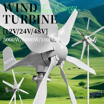 Domowy generator energii wiatrowej na dach 5000W 8KW 10KW 6 łopat Wiatrak z kontrolerem MPPT Pozioma turbina wiatrowa 12V 24V 48V