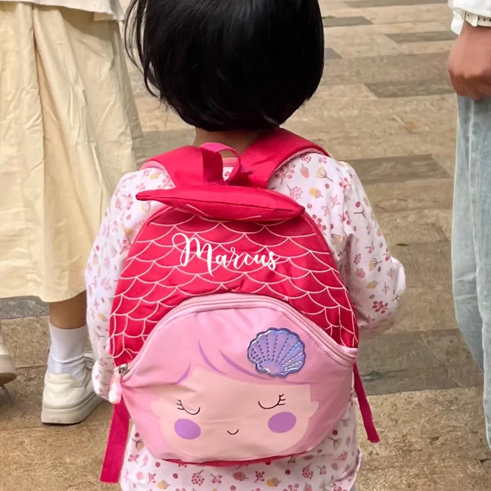 New Cartoon Mermaid Children's Backpack Personalized Name Boys Girls Kindergarten Backpack Lightweight Outdoor Snack Backpack