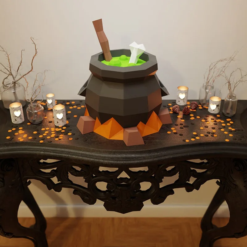 DIY Witch's Cauldron Paper Model - Halloween Festival Scene Desktop Ornament, Fun Puzzle Handcraft for Hobby & Home Decor