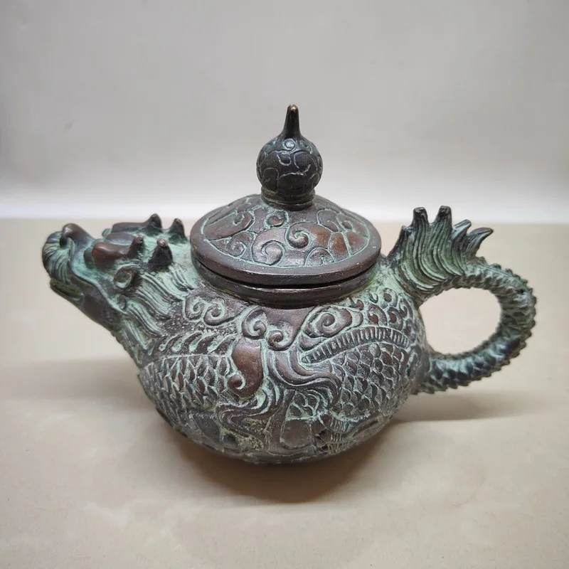 Antique Distressed Dragon , Green Rust Bronze , Wine Pot, Home Decorative Craft