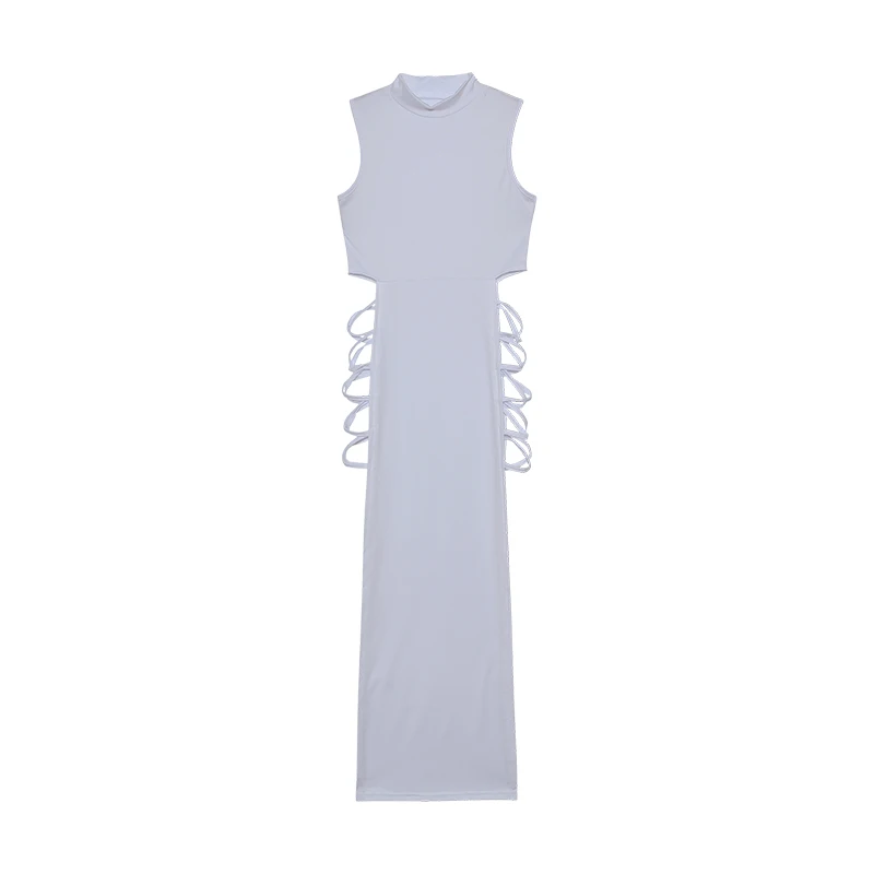 Vestido con corte cruzado y recortes, sexy bodycon de cuello alto sin mangas, ropa de mujer 2