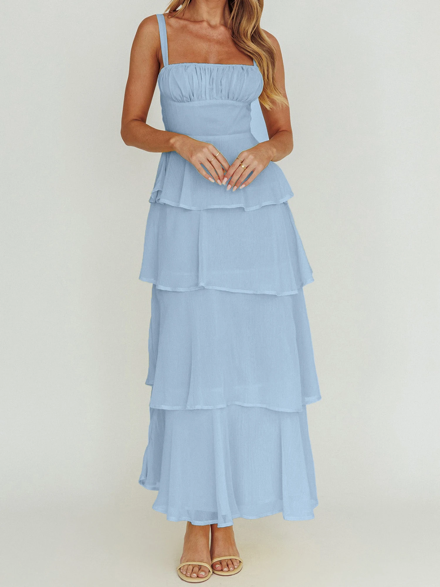 Elegant Women s Sleeveless Maxi Dress with Spaghetti Straps and Smocked Bust Detail in Vibrant Summer Colors