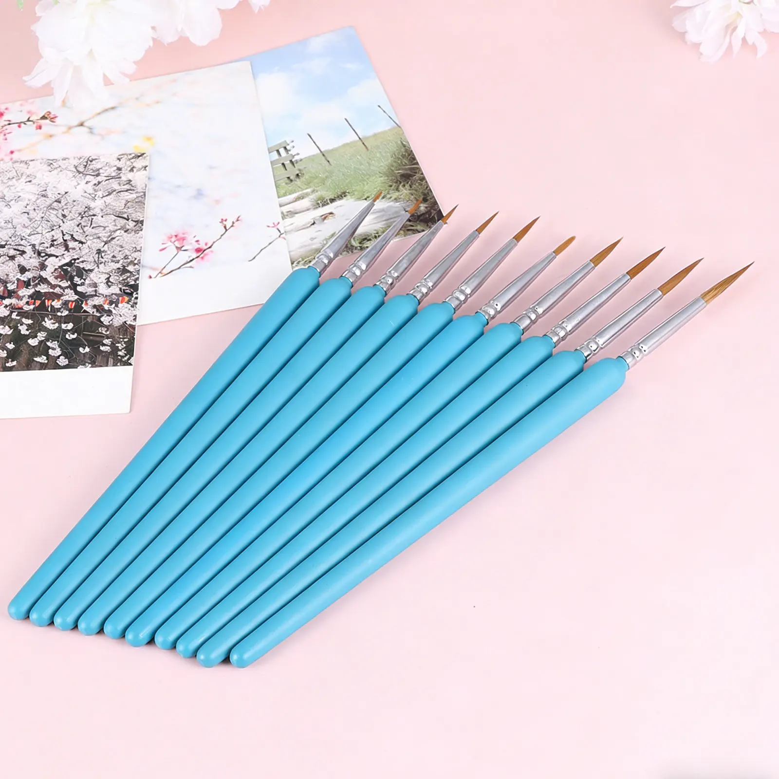 

4Pcs Detail Paint Brush Set Sky-Blue Wolf Hair Tip Professional Fine Detailing Drawing Painting Acrylic Watercolor Oil Gouache