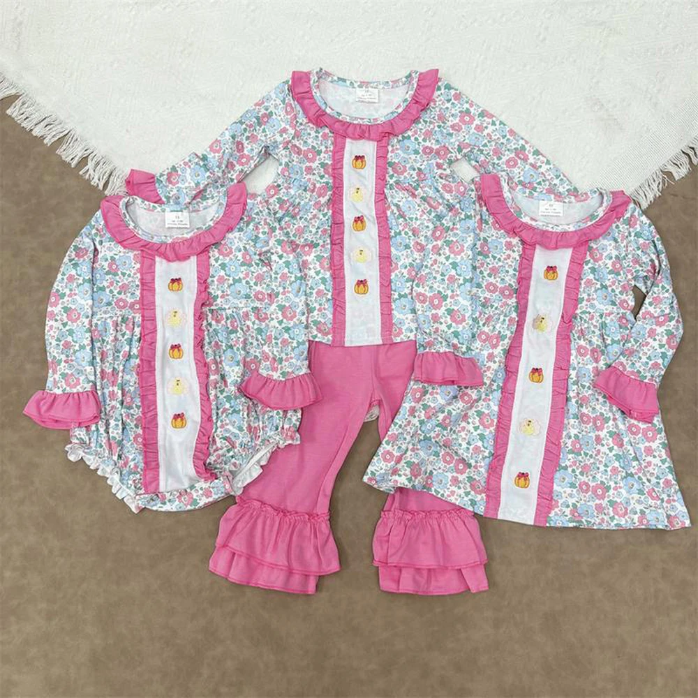 

GLD1053 girl dresses baby girl clothes Embroidered Pumpkin Turkey Long sleeve dress Wholesale Summer Boutique kids clothes girl