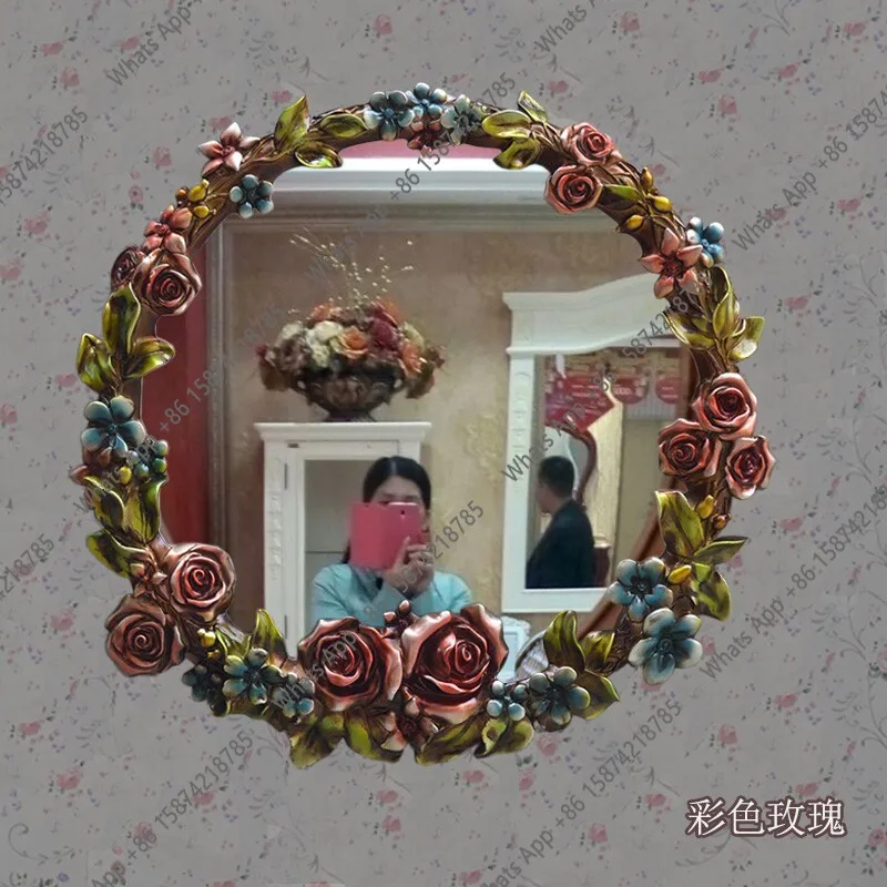 European bathroom mirror garden field wall hanging mirror rose dressing toilet dressing beauty retro mirror