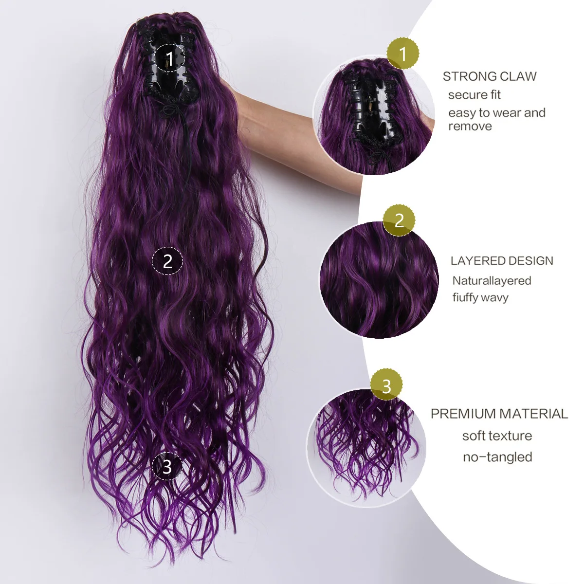 European and American Women's Dopamine Purple Synthetic High-Temperature Hair Ponytail Wig Braid Hair Accessories