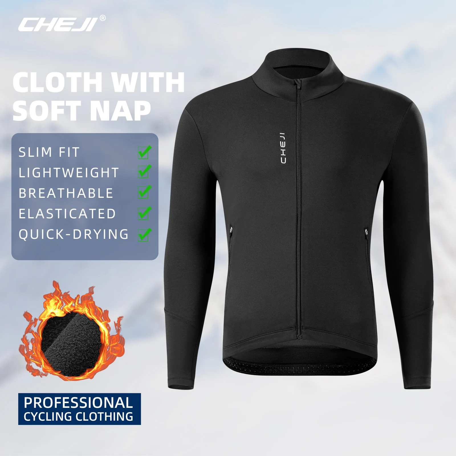 

CHEJI Winter Cycling Jerseys Long Sleeves Full-zips Fleece-Lined Clothing Riding Sports Men Breathable Slim Equipment 5 Colors