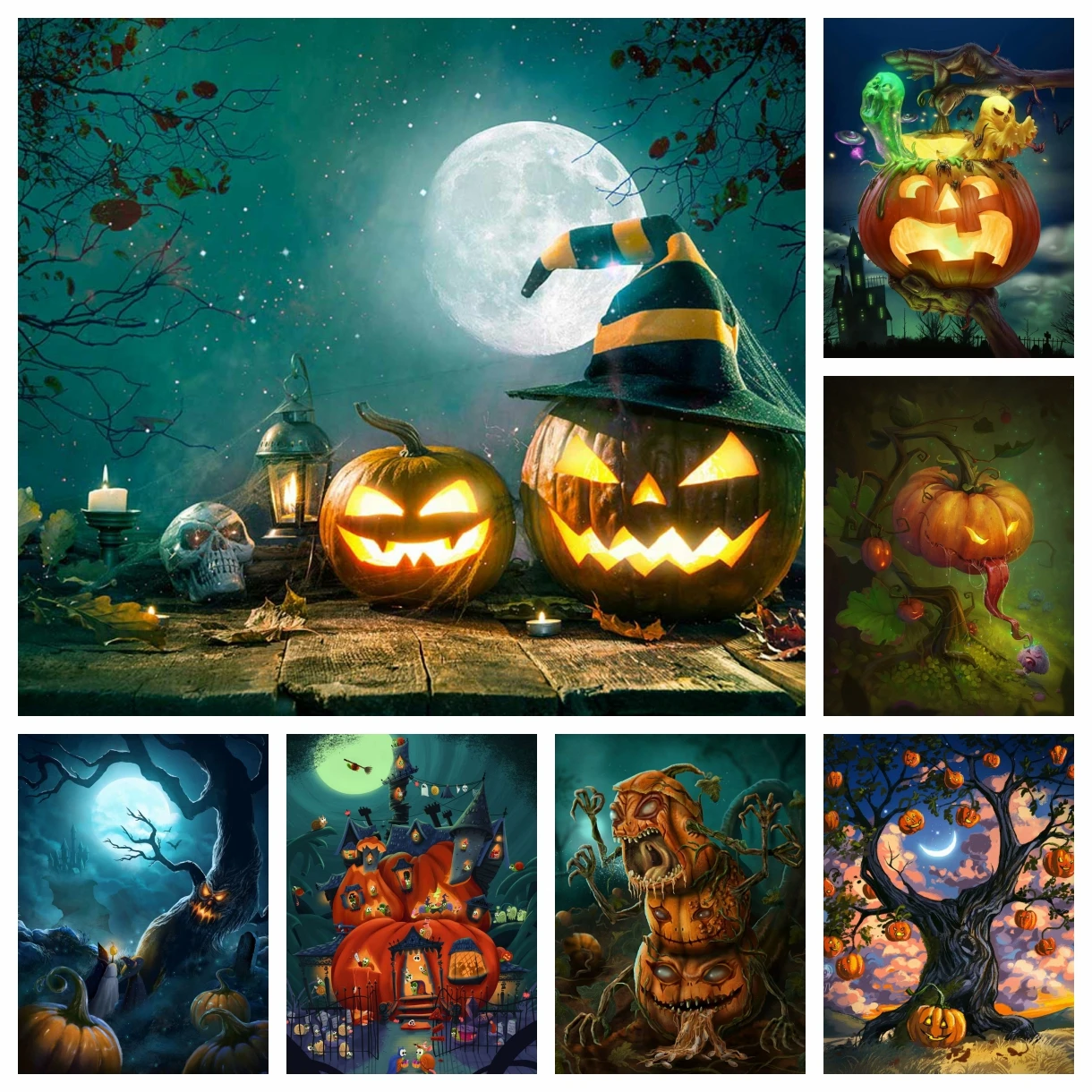 

DIY Horror Halloween Wall Art Diamond Painting Pumpkin Monster Landscape Cross Stitch Embroidery Picture Mosaic Home Decor Gifts