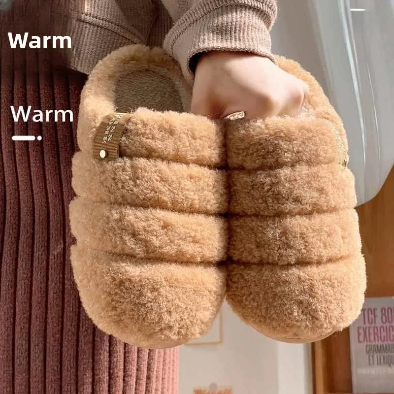 Winter Home Use Anti-Slip Warm Fleece Lined Cotton Slippers for Men And Women Couples Indoor Slippers Comfortable Soft Floor ...