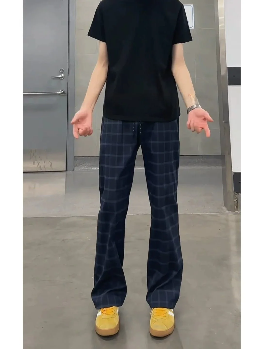 Light Blue Plaid Micro Flared Pants Ice Silk Wide Leg Thin Sporty Casual Trousers for Men And Women Straight Cut Loose Fit