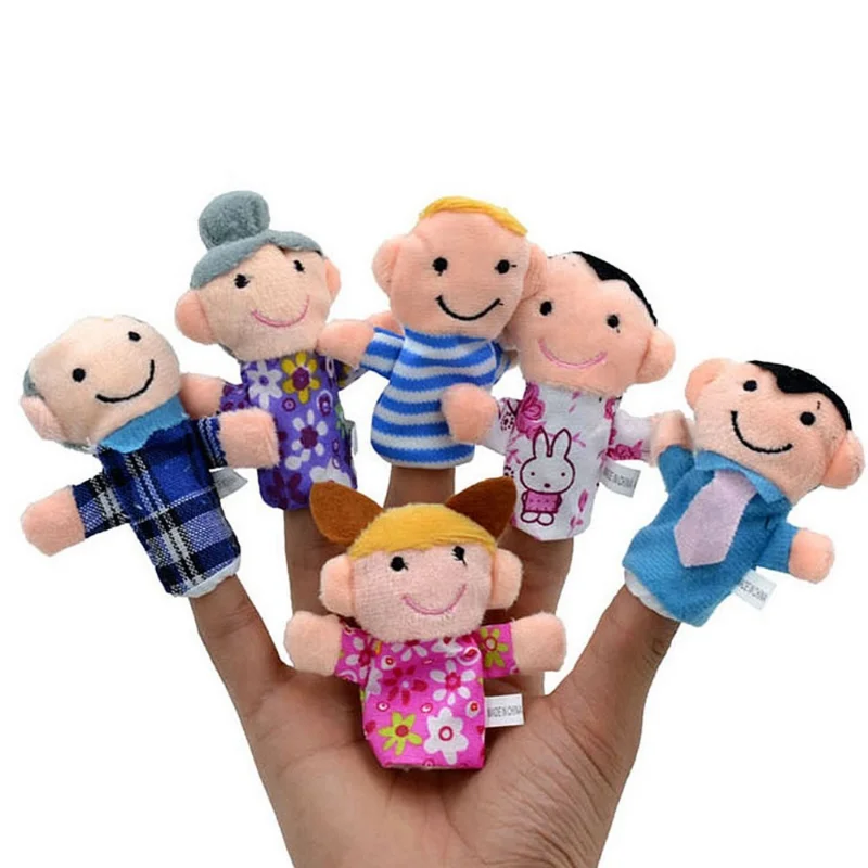 6 PCS Cartoon Animals Family Finger Puppet Soft Plush Toys Role Play Storytelling Cloth Doll Educational Toys for Kids Gift