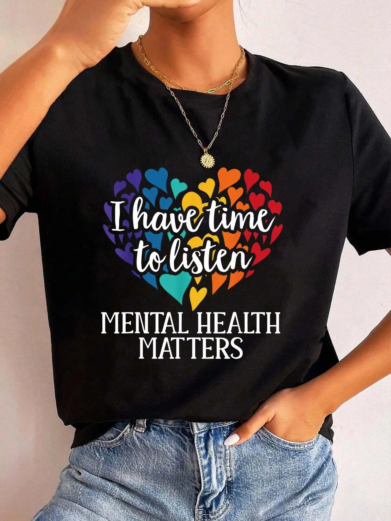 Mental Health Awareness Matters Time to Listen Short Sleeve Crew Neck T Shirt for Women Men Breathable Casual Beach Surf Top