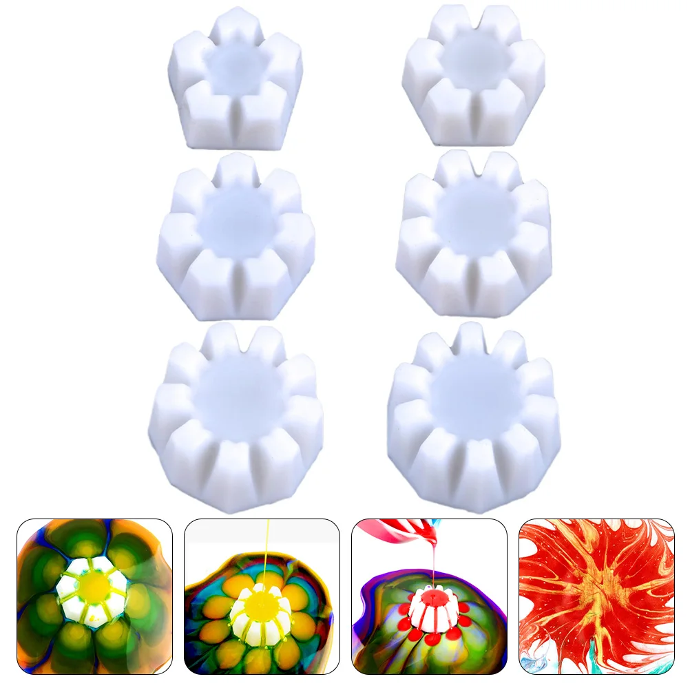 

6pcs Reusable Silicone Painting Tools Pouring Cups White Gel Supplies Floral Mold for Canvas Jewelry Making