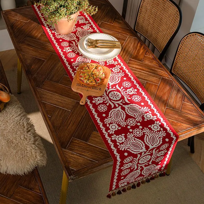 Ethnic Style Table Flag, New Year Decoration, Long Dining Table, Coffee Table, Side Cabinet, Bucket Cabinet Cover Cloth