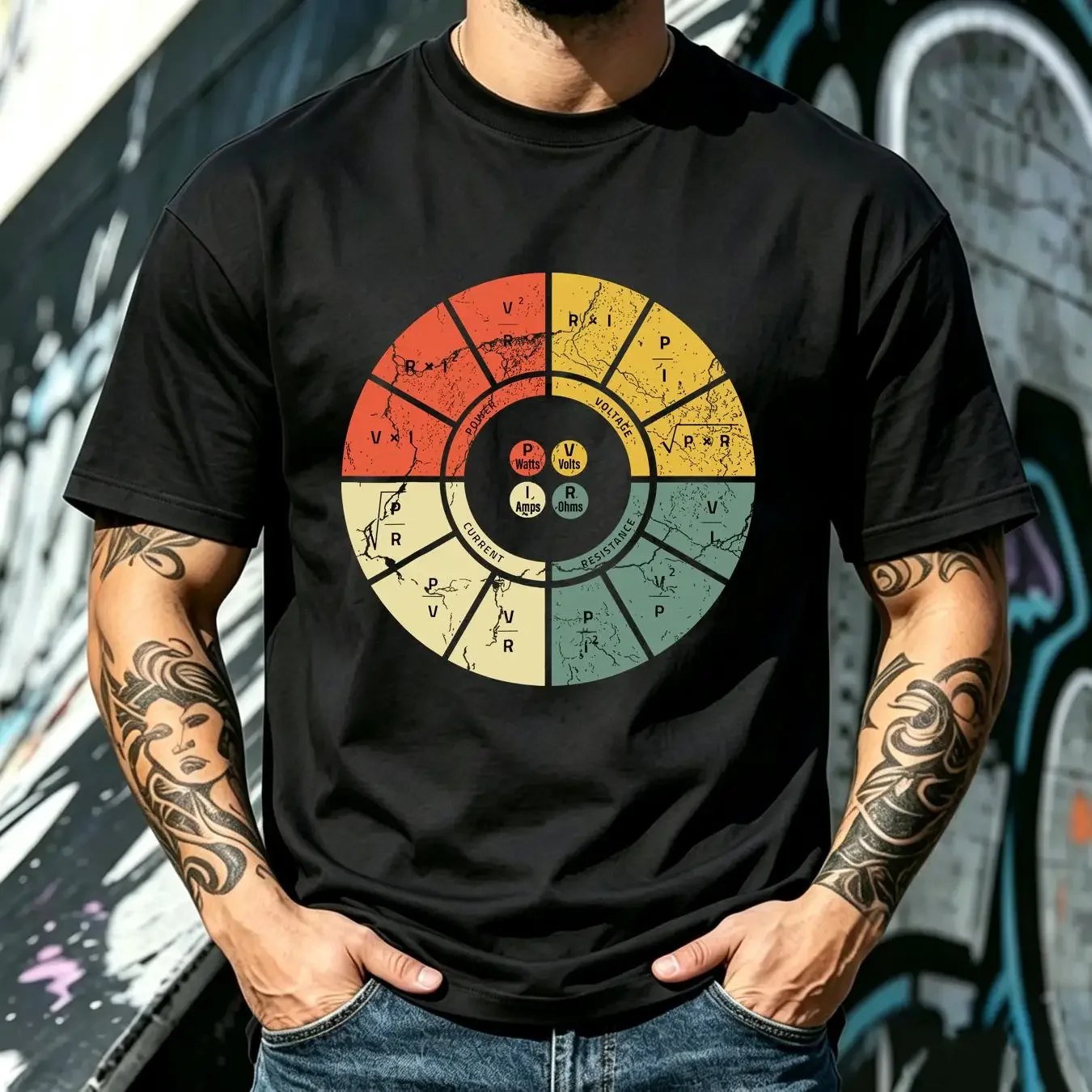 washed T Shirt Vintage Ohms Law Diagram Electrical Electronics Engineer vintage Washed Stretched homme Breathable