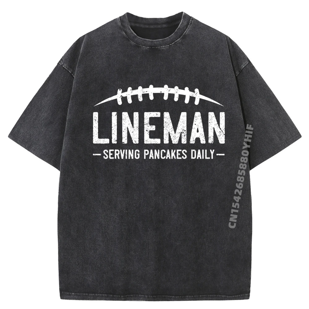 

Lineman Serving Pancakes Daily Funny Vintage Football Camisas Basicas Hombre Oversize Graphic Tees Loose Washed Shirt Man