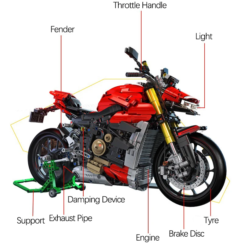 1:5 Technical City V4 Motorcycle Model Building Blocks Racing Motobike Vehicles Bricks Locomotive Model Toys For Boy Gifts MOC