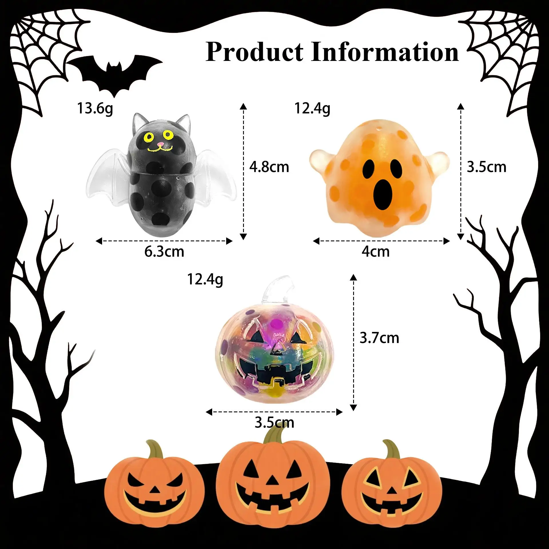 Novedad TPR Bola de cuentas de Halloween pellizco música fantasma murciélago calabaza liberación de apretar juguete creativo para aliviar el estrés regalos de fiesta y Festival