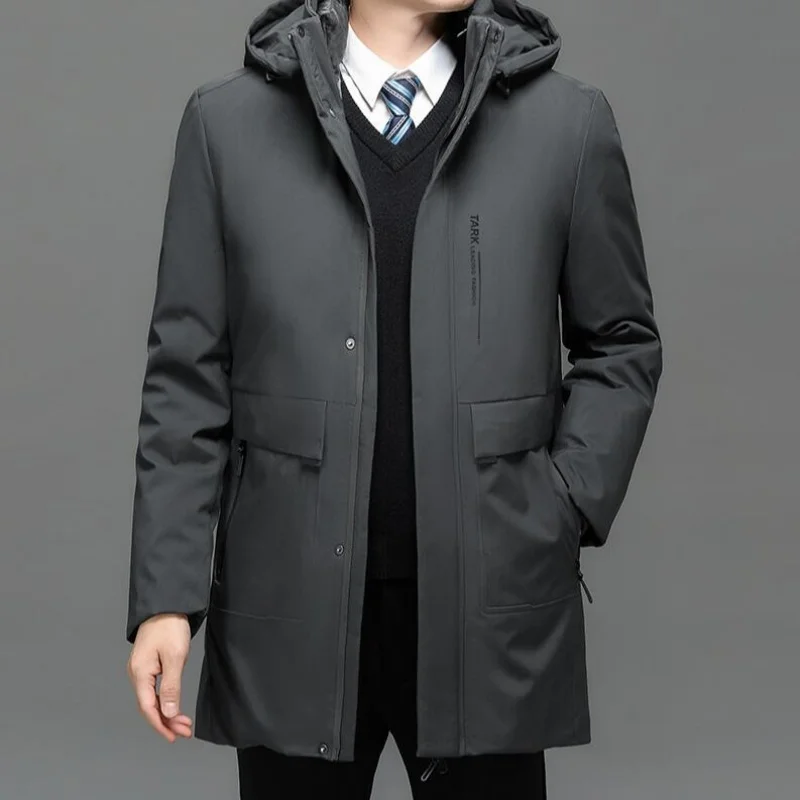 

Деловая мужская толстая зимняя теплая парка с большим воротником и капюшоном, водонепроницаемая, ветрозащитная, новинка -40 градусов, высококачественная мужская куртка на белом утином пуху