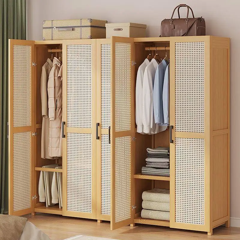 

Style Railings Wardrobes Closet Wooden Rack Long Saving Tall Wardrobes Storage Cute Space Guarda Roupas Furniture For Home