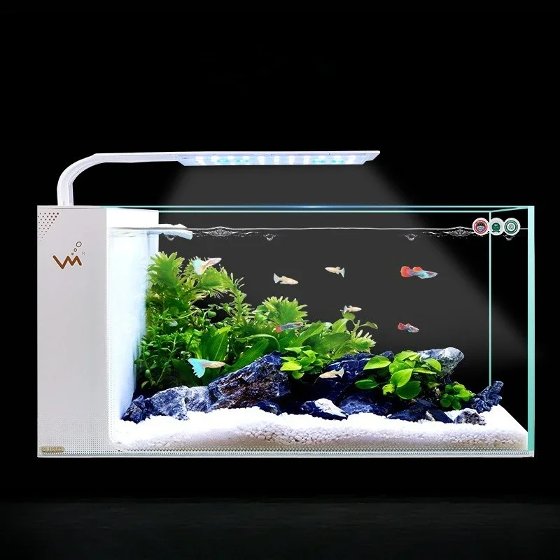 

Living Room Fish Tank New Side Filter Desktop Family Small Ultra-white Glass Self-circulation Ecological Lazy Aquarium Goldfish