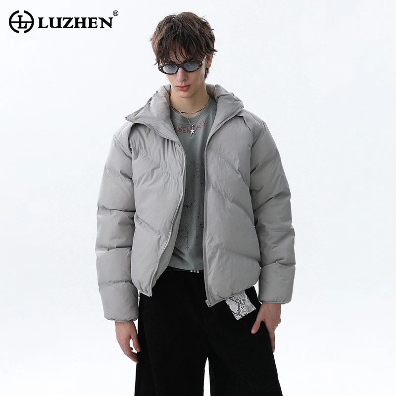 

LUZHEN 2025 New Solid Color Thickened Warm Hooded Parka Jacket Men's Winter Stylish Handsome High Quality Padded Clothes JY4945