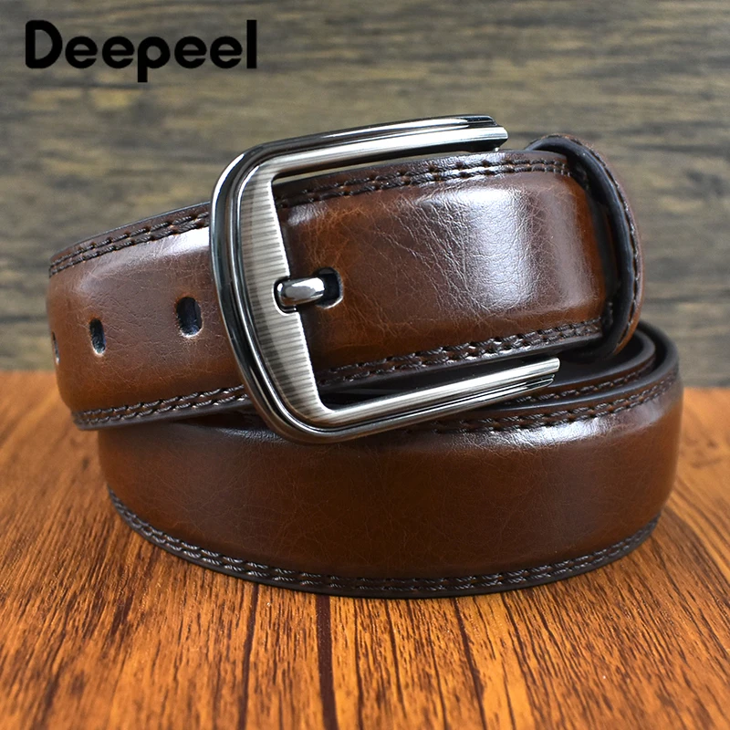 

Deepeel 3.7*110-130cm Men's Leather Belts Male 2nd Cowskin Waistband Designer Business Crafts for Adults Jeans Accessories