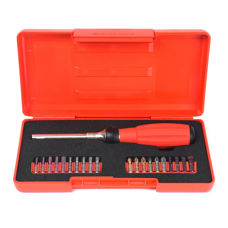 PB SWISS TOOLS Multi Bit Ratcheting Screwdriver Set for Quick Bits Changes Bit Holder with Ratchet Handle NO.8510 R-100 Set