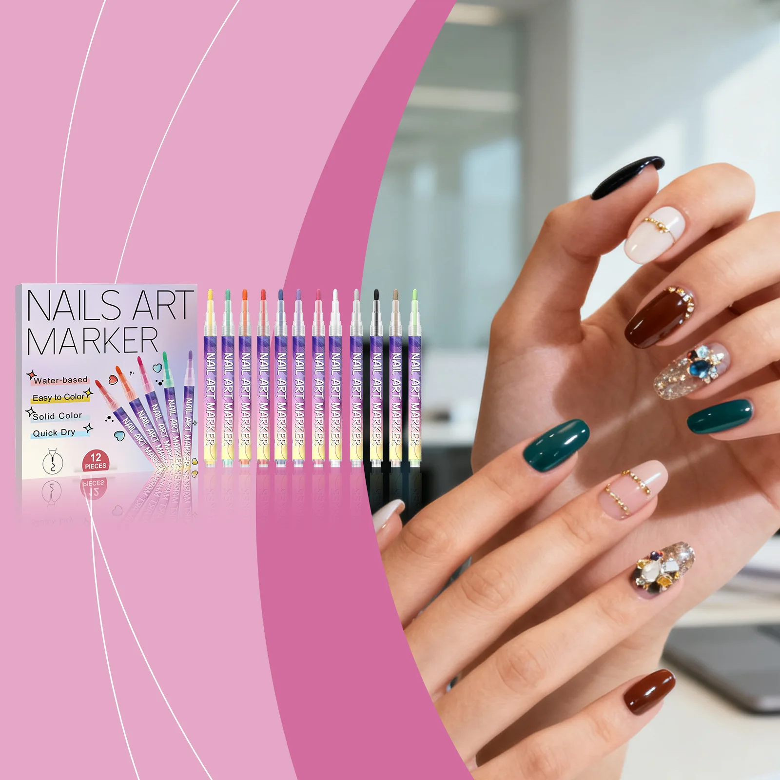 

Nail Art Pen Waterproof Quick Drying Nail Polish Professional Graffiti Artist Nail Drawing Pen Graffiti Pens DIY Nail Set 12pcs