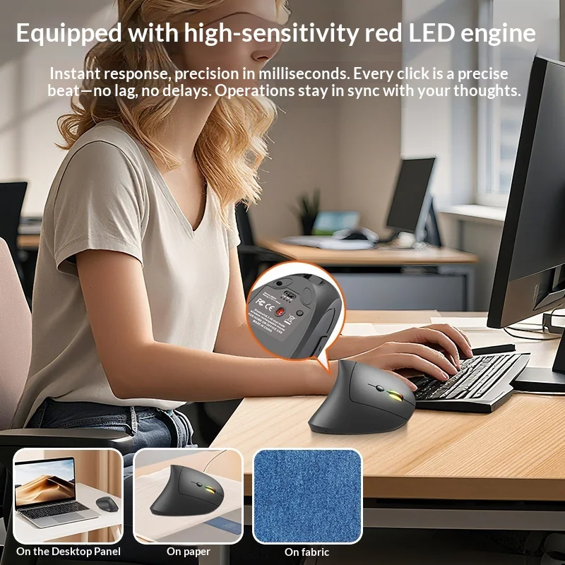 Ergonomic Vertical Mouse Right Hand Bluetooth Dual Mode Type C Rechargeable Silent Red Led Optical For Office Laptop Desktop Com
