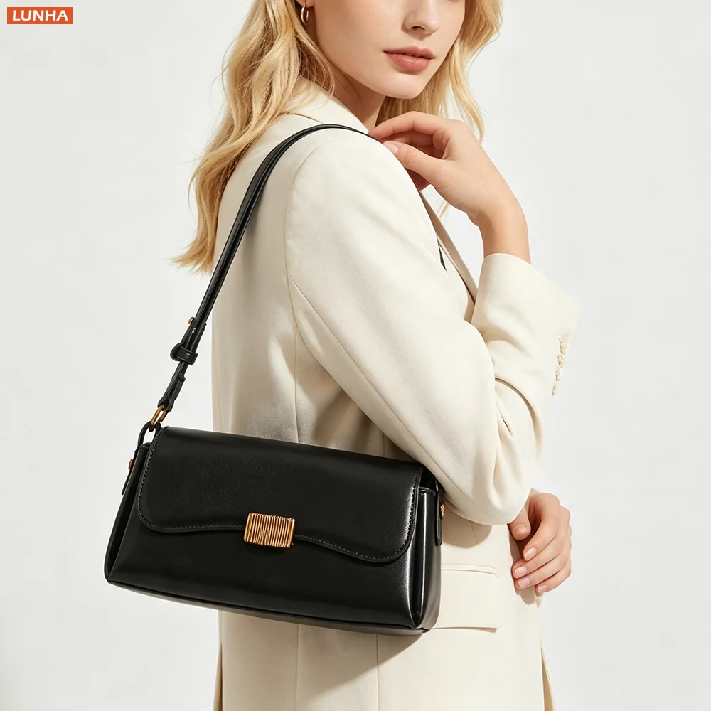 Shoulder Bag Structured - 女性用クラシックフラップショルダーバッグ、構造的なフェイクレザー製小型クロスボディバッグ、調節可能なストラップ付き、多用途デイリーバッグ
