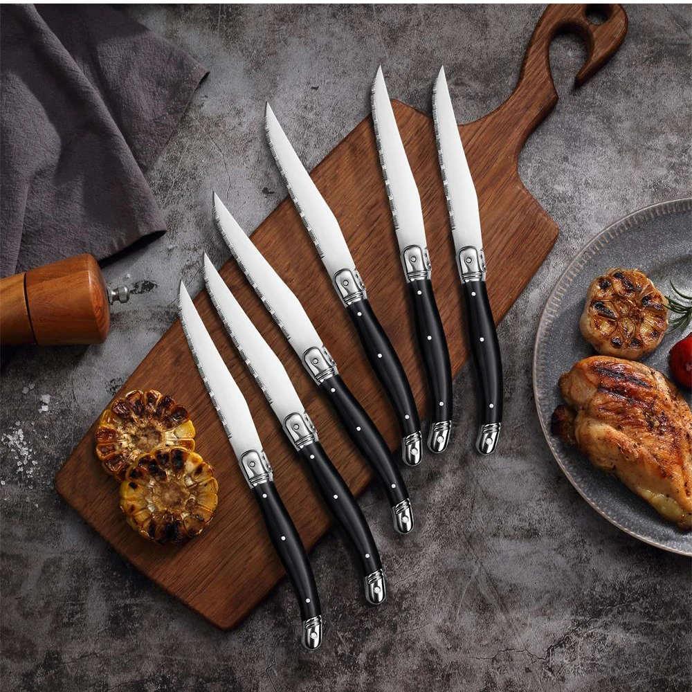 1/4/6/8 P Serrated Steak Knives Set And Fork Set Cutlery Solid Full Tang Steel Table Sharp Handle Cutlery Laguiole Knife Set