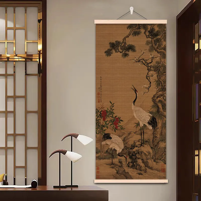 Wall Art Bamboo Scroll Ancient Chinese Calligraphy Landscape Painting Traditional Asian Zen Wall Decor for Tea Room Living Room