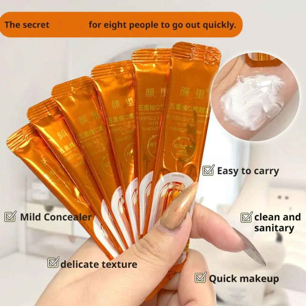 كريم فيتامين C بدون مكياج بخمسة أضعاف، كريم كونسيلر محمول مع كيس من العلامة التجارية VC لتفتيح الوجه وتبييض كريم عزل المكياج