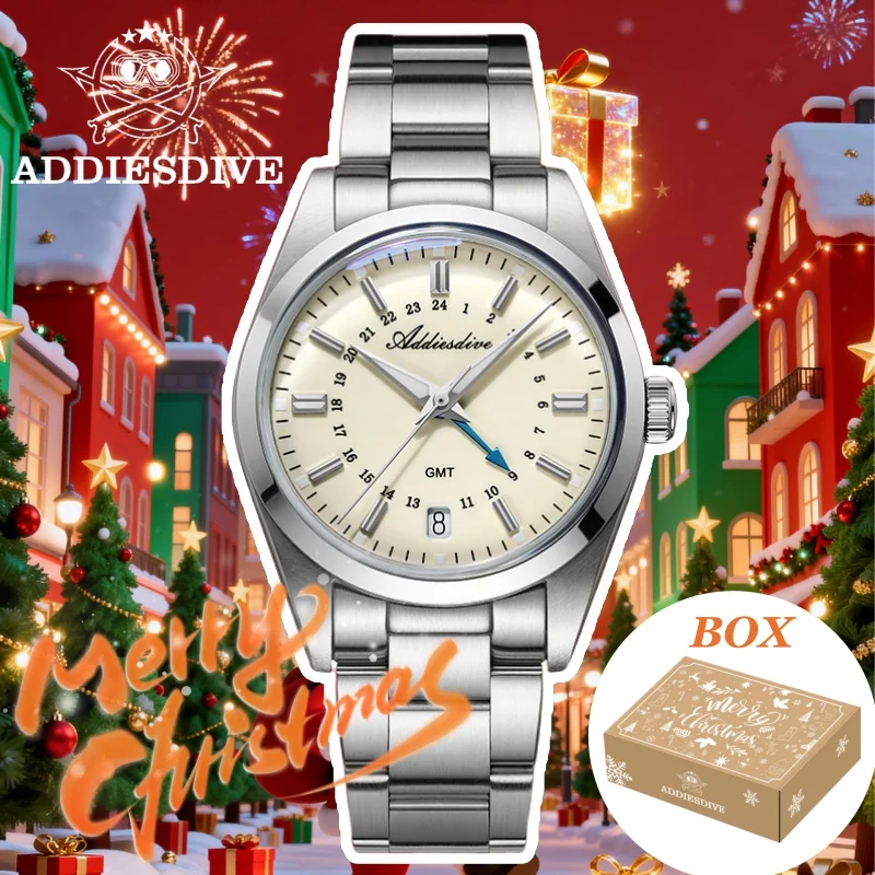 Addiesdive 36 مللي متر الرجال GMT ساعة فاخرة BGW9 سوبر مضيئة هدية الكريسماس AD2065 Reloj Hombre 10Bar مقاوم للماء كوارتز ساعة اليد