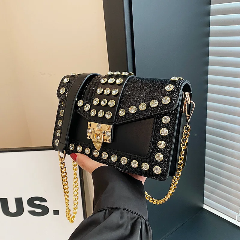 Vintage Flap Purse and Handbags Women Bag Rivets Diamond Fashion Commute Small Square Bags Girls Casual Shoulder Crossbody Bags