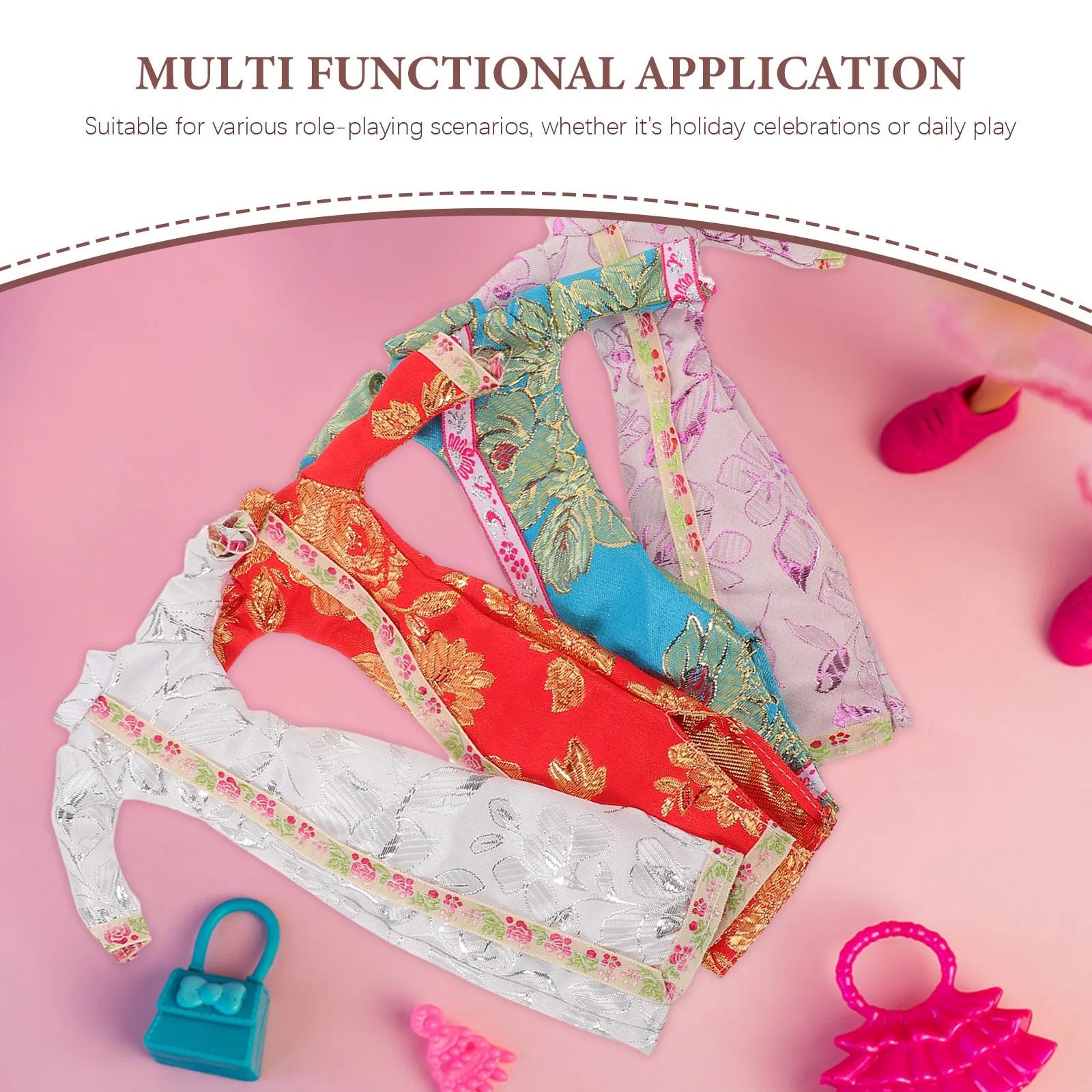 4 مجموعات من إكسسوارات الزي شيونغسام فستان صيني زهري عتيق لملابس ديكور 30 سم للفتيات شيونغسام #2