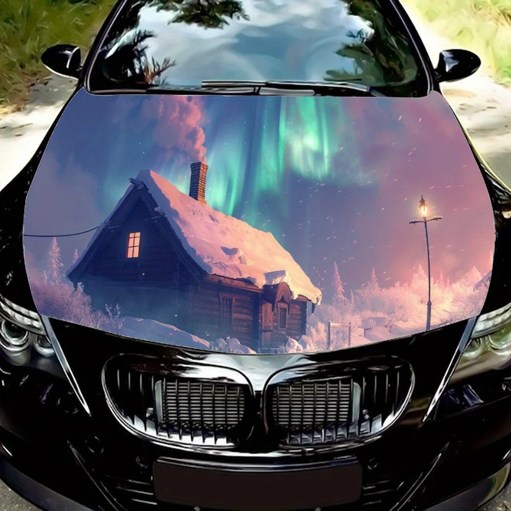 

Beauty Green Aurora Pink Hut Print Car Hood Wrap Color Vinyl Sticker Truck Graphic Bonnet Auto Accessories Decoration Decal Gift