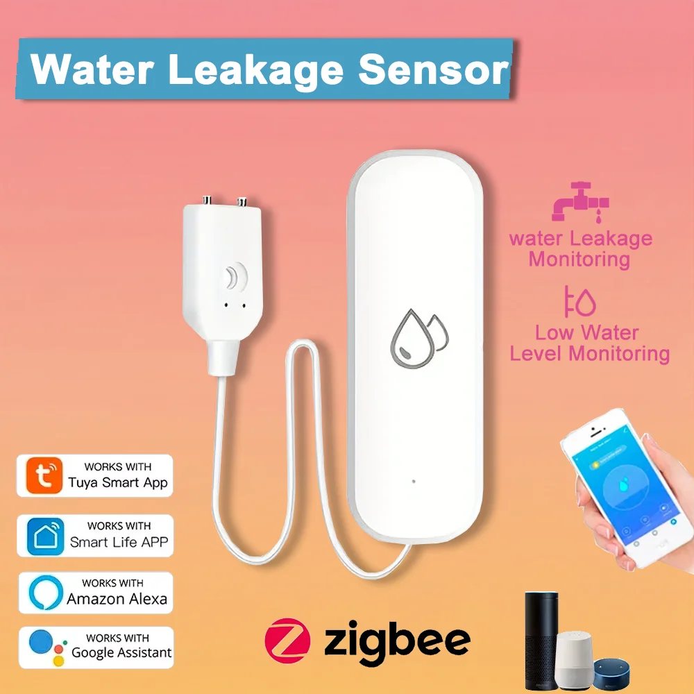Tuya ZigBee Water Sensor Leakage Alarm Flood Leak Detector Smart Home APP Remote Control Smart Home Security Real-time alarms