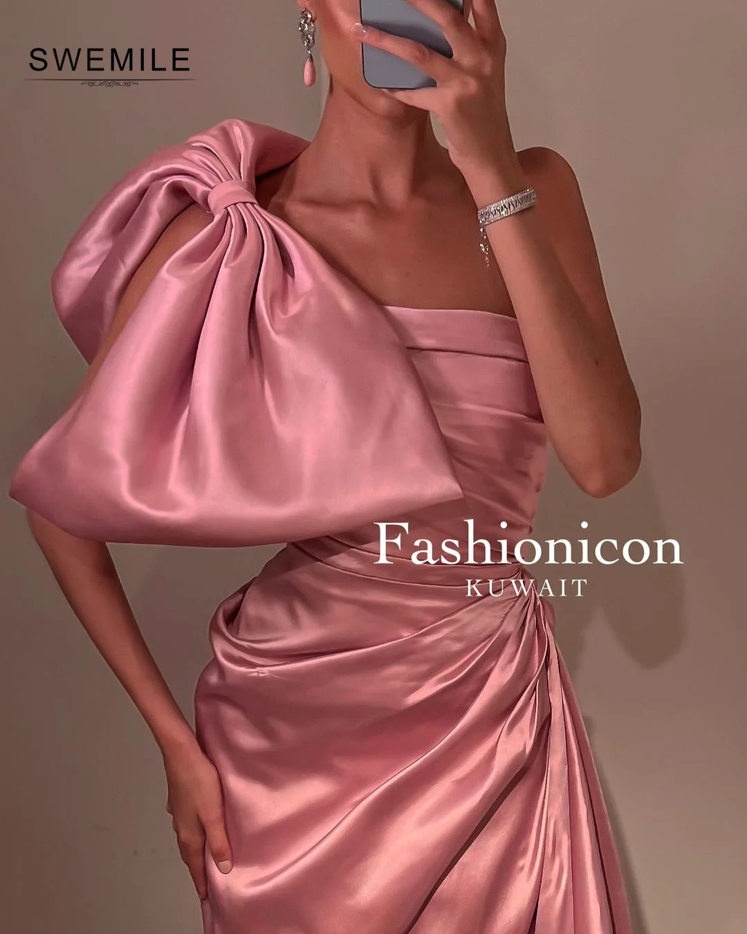 SWEMILE Pink A-Line One-Shoulder Zipper Up Dresses For Prom Cocktail Dresses Elegant And Pretty Women\'S Dresses Formal Occasion