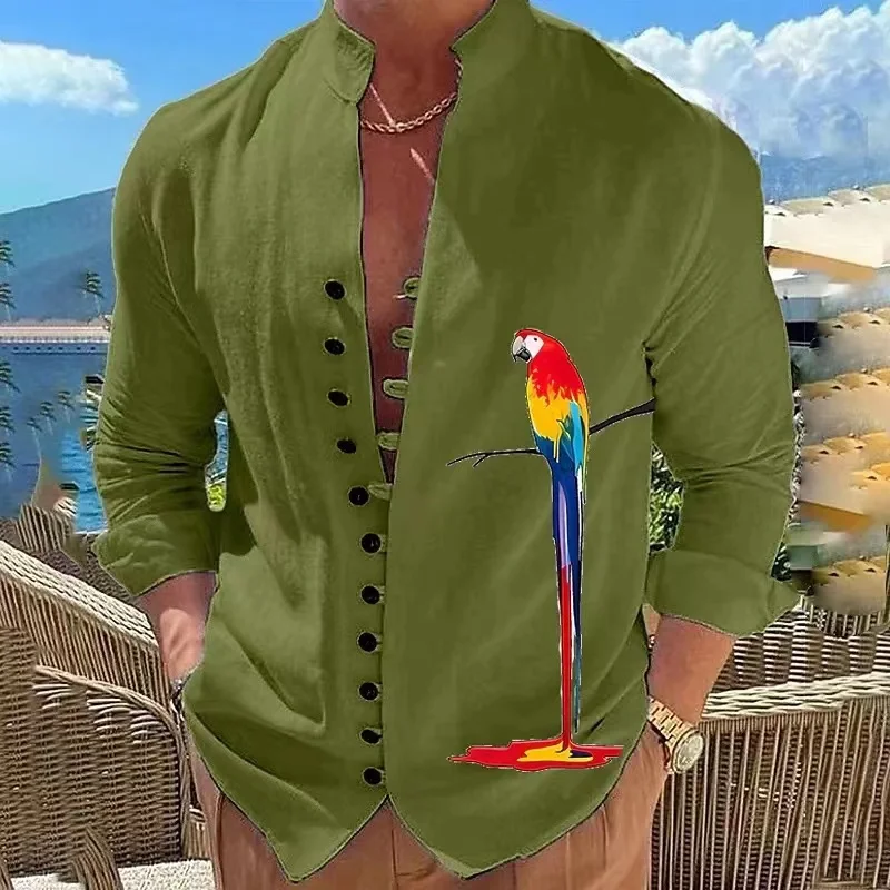 Camicie di lino da uomo vintage 2025 colletto alla coreana a maniche lunghe abbigliamento casual da uomo musulmano moda uomo abbigliamento camicia retrò Ropa Hombre