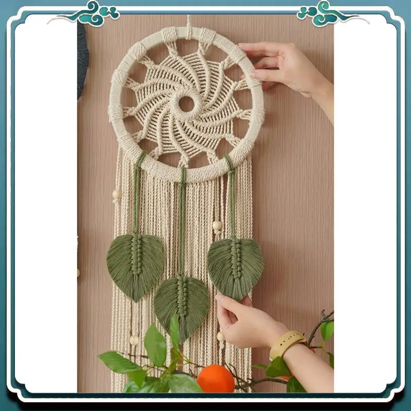 Dream Catchers Boho Wall Decor Dream Catcher Macrame Wall Hanging With 3 Woven Leaves Tassels Home Decoration Durable 25X80cm