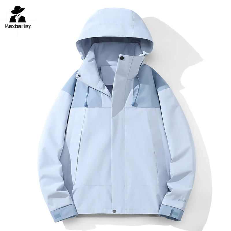 New Windproof Jacket Men's Outdoor Single Layer Waterproof Hooded Coat Casual Breathable Sports Travel Camping Clothes Raincoat