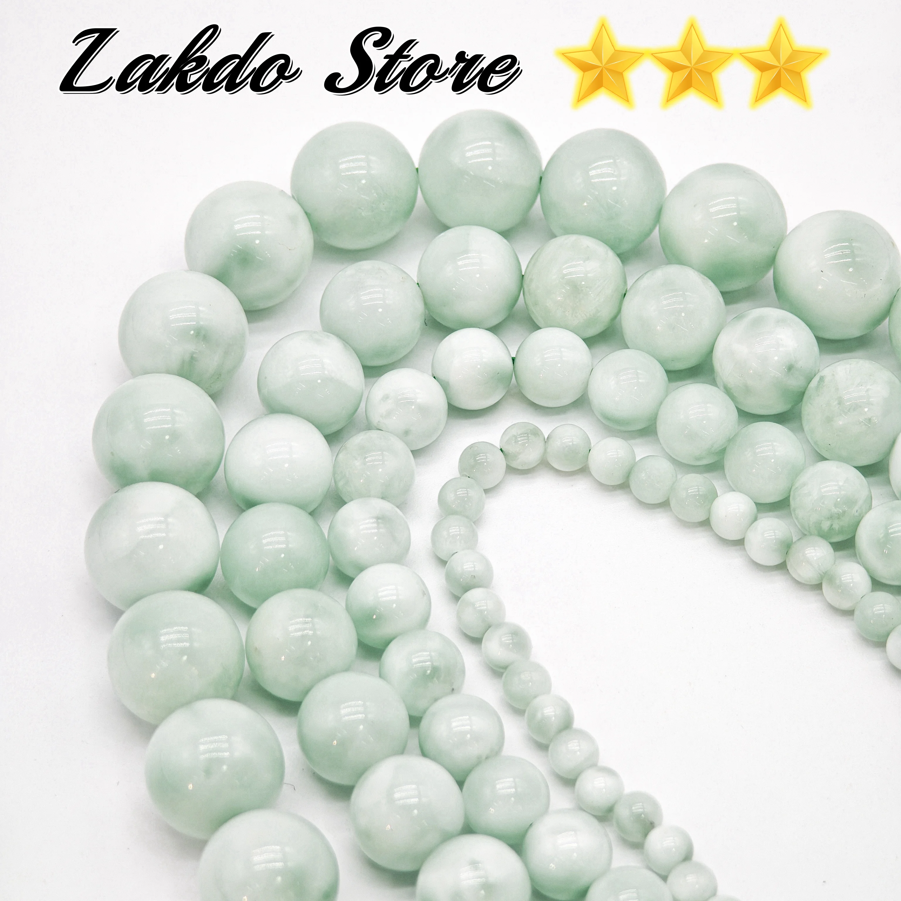 Top - notch Natural Stone (Green Angelite) Round Loose Beads, sized at 6/8/10/12/14mm, ideal for jewelry accessory DIY projects.