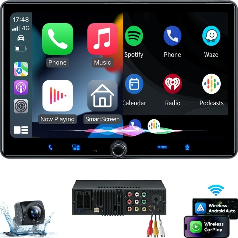 Single Din Car Stereo Wireless Apple Carplay Android Auto Radio, 10.1