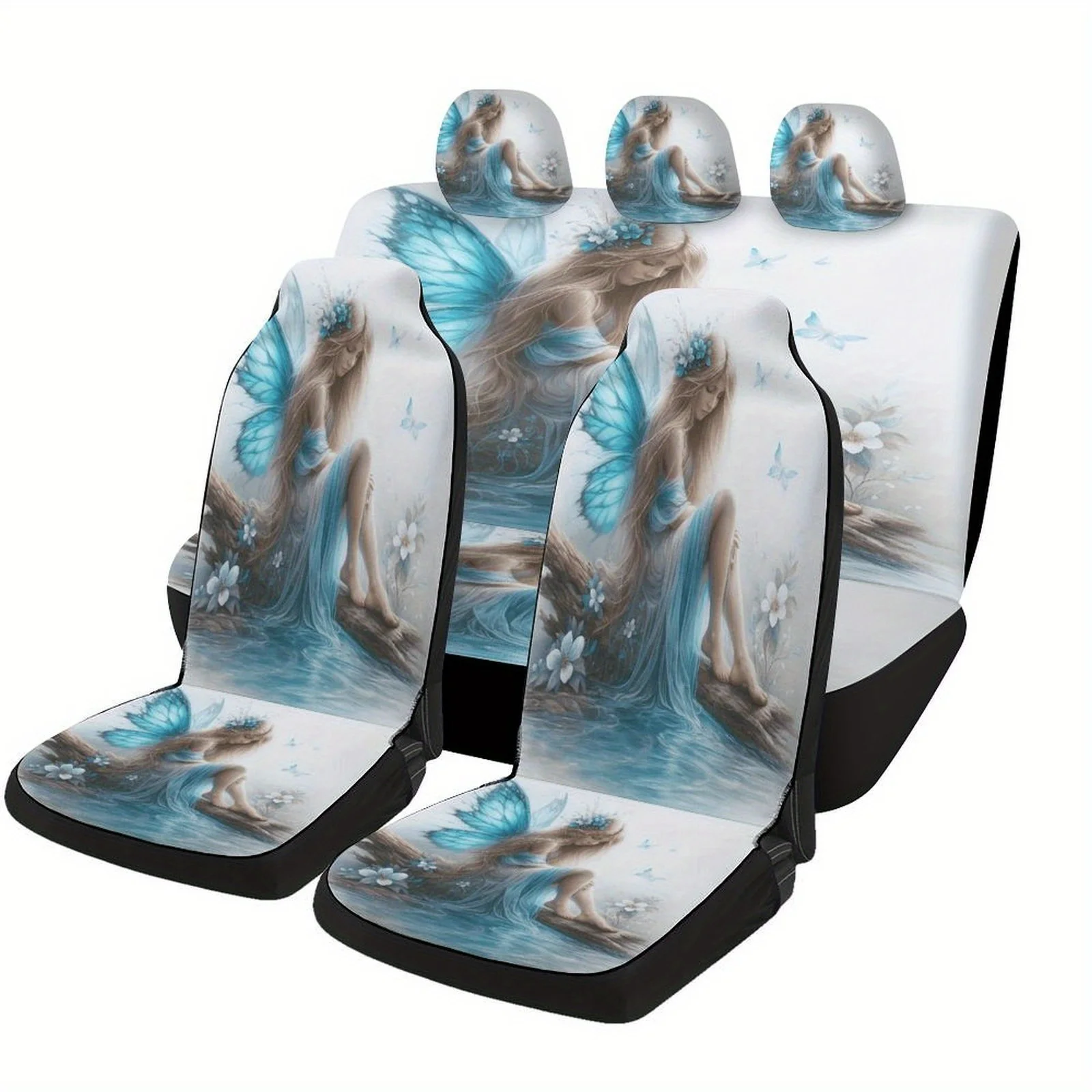 Butterfly Fairy Stream Designed Car Seat Cover Set For Most Cars, Trendy Advanced High-quality Car Seat Protector Covers Full S