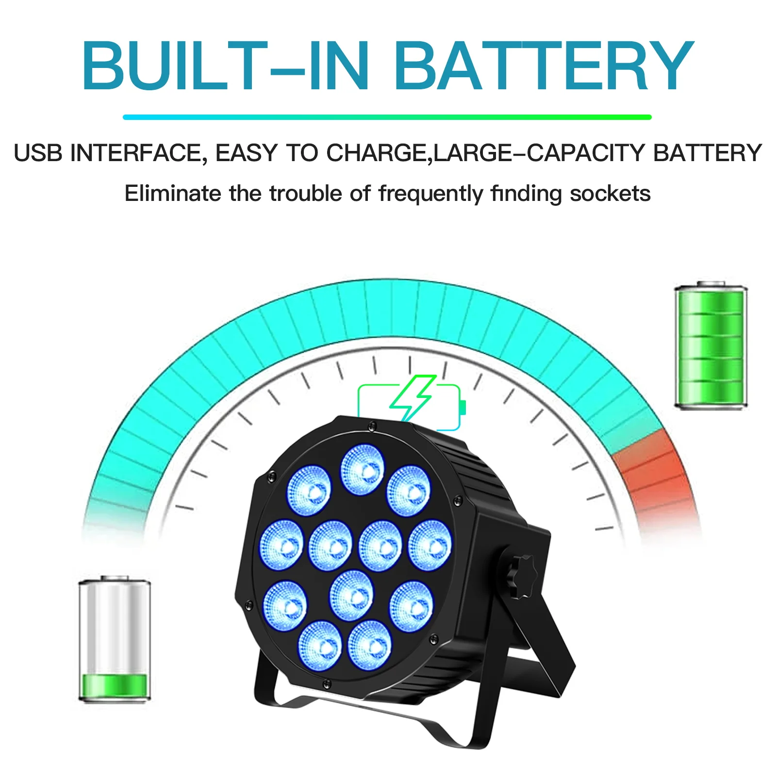 U'king ไฟพาร์ LED ใช้แบตเตอรี่8ชิ้น, ไฟพาร์เอฟเฟ็กต์ไฟแฟลชรถยนต์แบนสำหรับเวที DJ ดิสโก้ปาร์ตี้วันหยุดบาร์แต่งงานวันเกิด